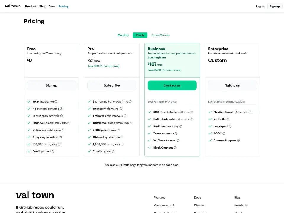 Val Town — Pricing
