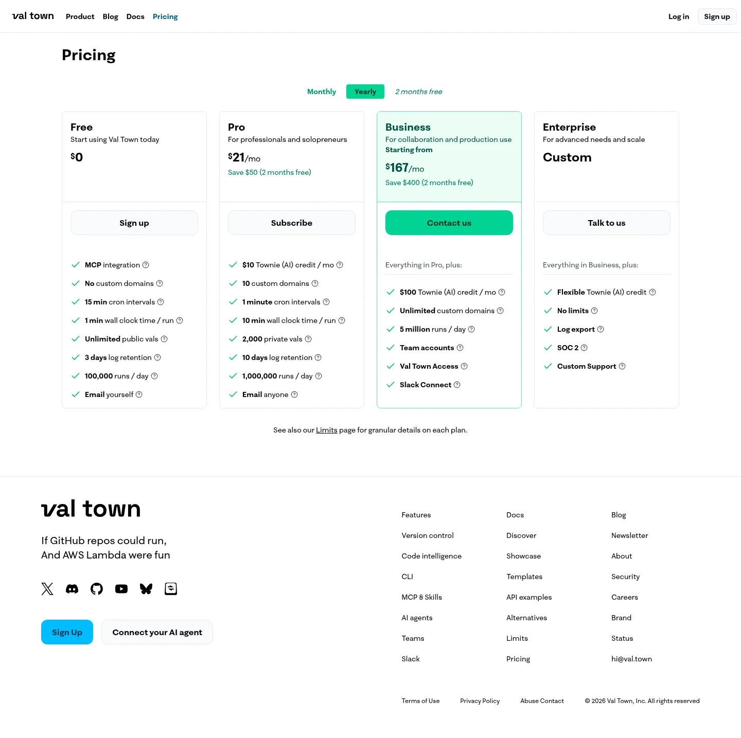 Screenshot of Val Town at desktop width