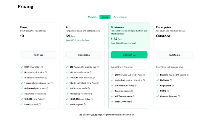 Pricing on Val Town