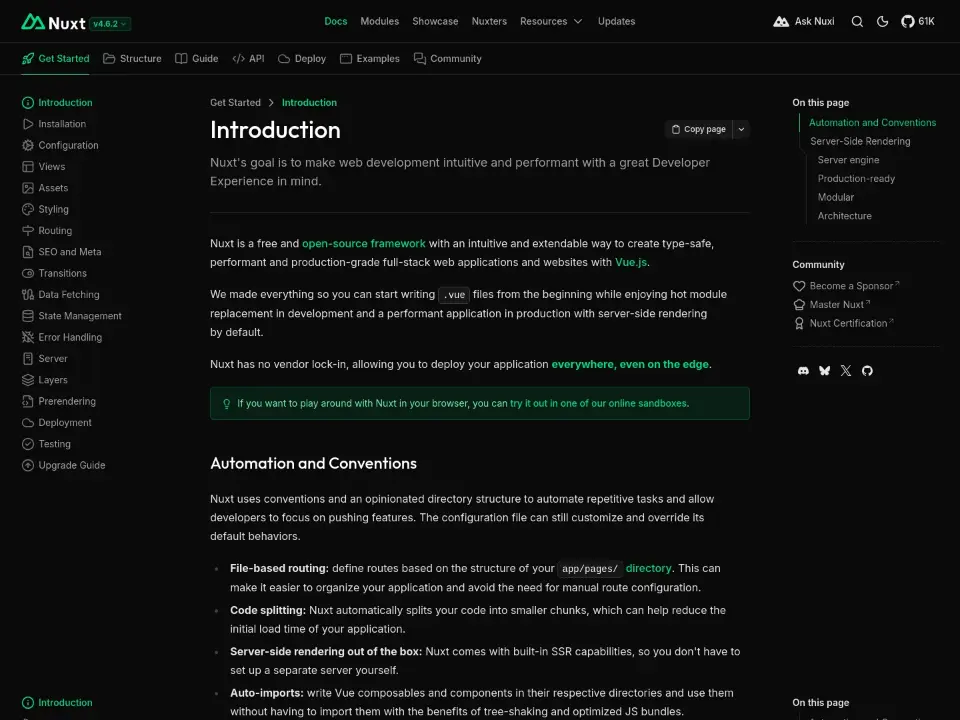 Nuxt: The Full-Stack Vue Framework — Landing page