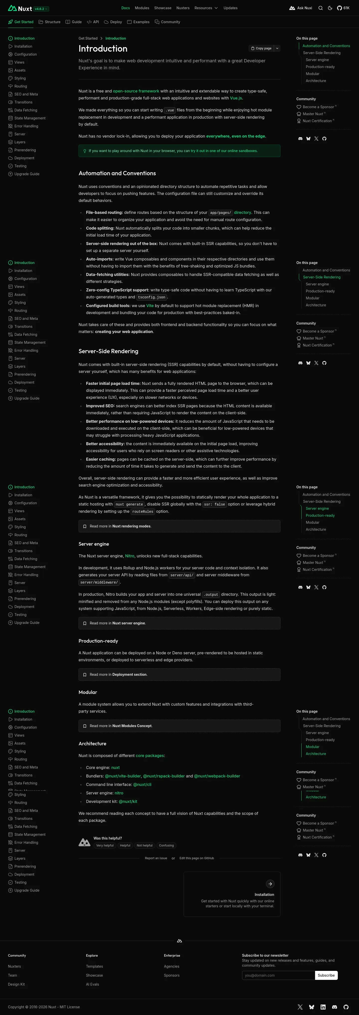 Screenshot of Nuxt: The Full-Stack Vue Framework at desktop width