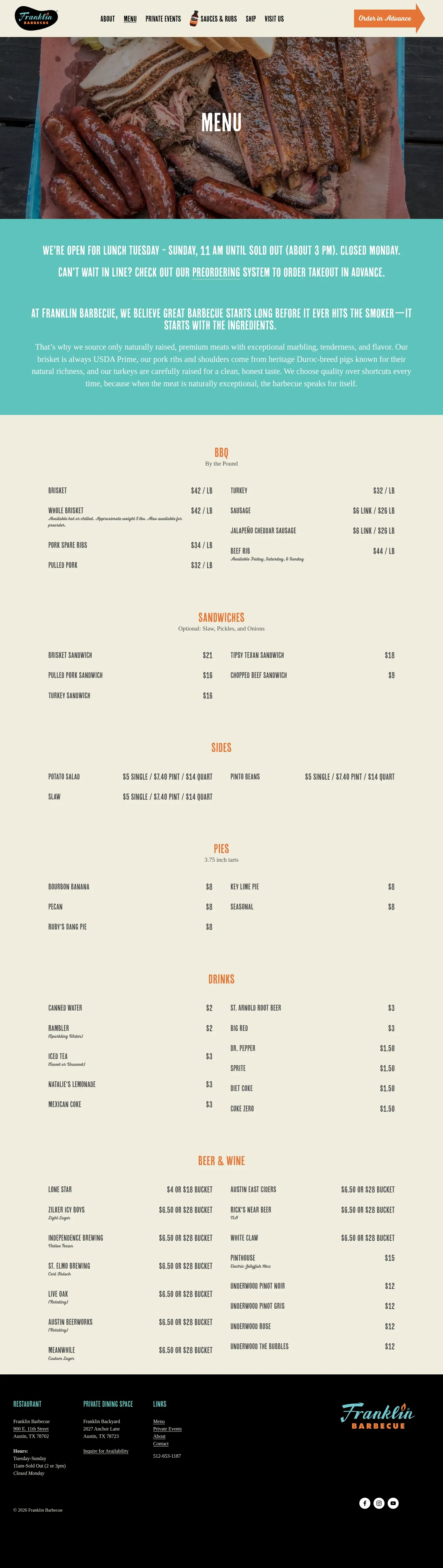 Screenshot of Franklin Barbecue at desktop width