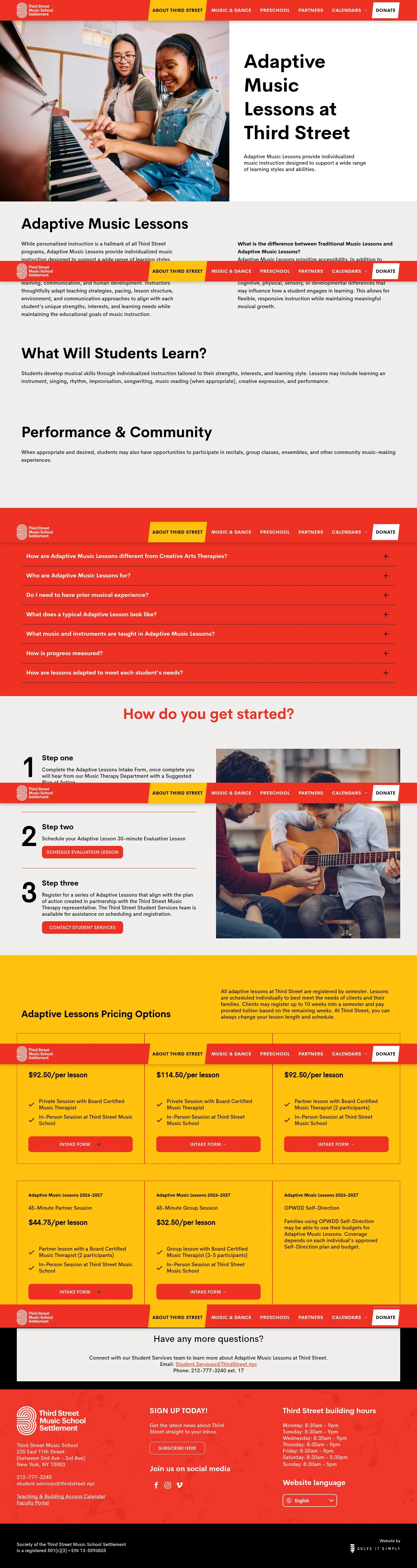 Screenshot of Third Street Music School Settlement at desktop width
