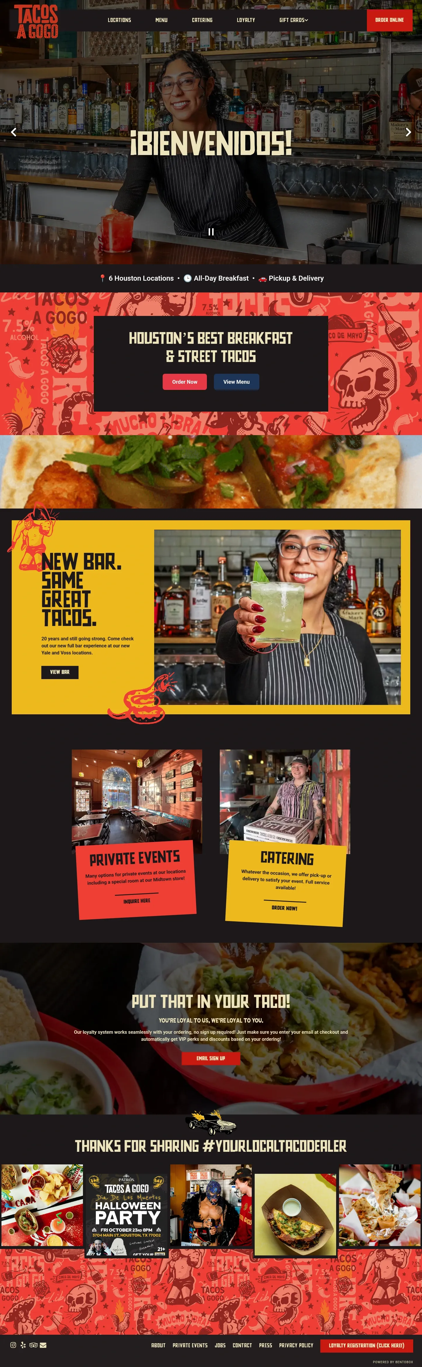 Screenshot of Tacos A Go Go at desktop width