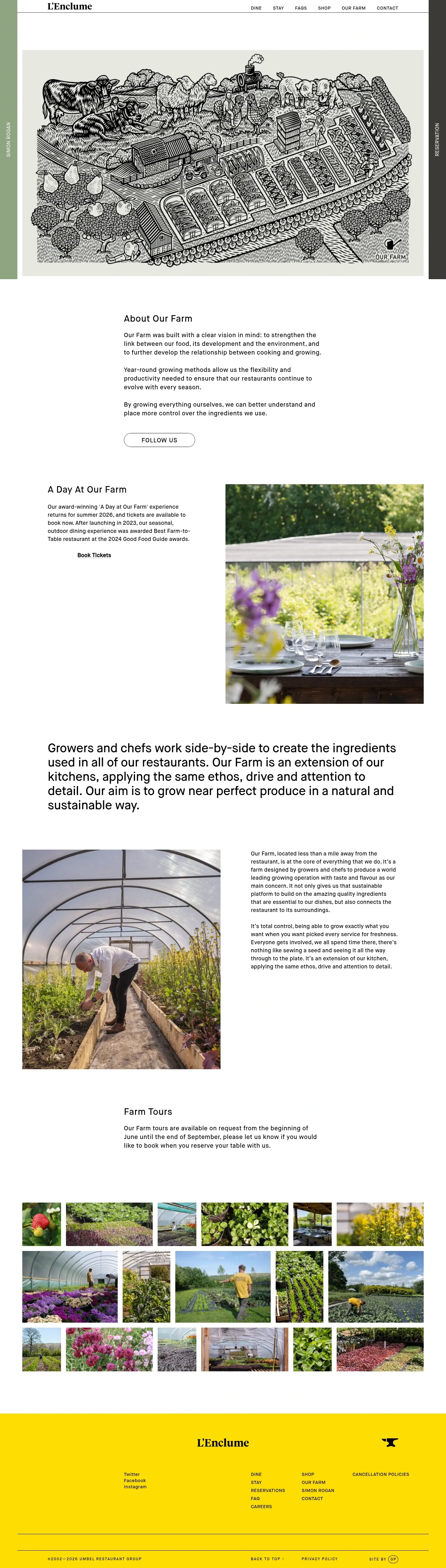 Screenshot of L'Enclume at desktop width
