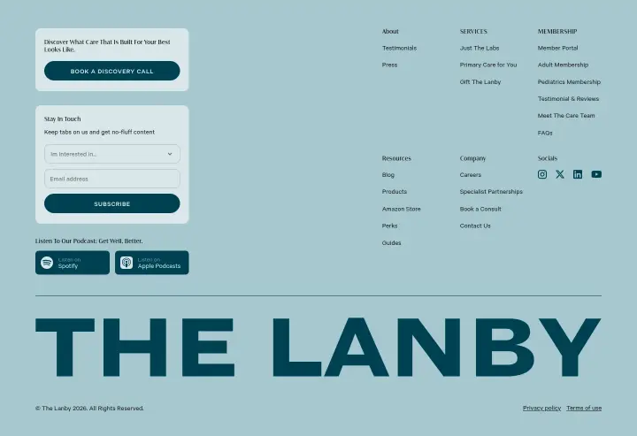 Footer on The Lanby