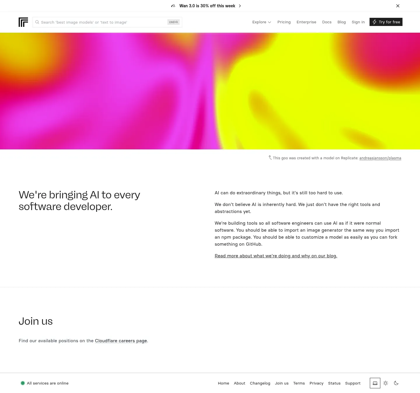 Screenshot of Replicate at desktop width