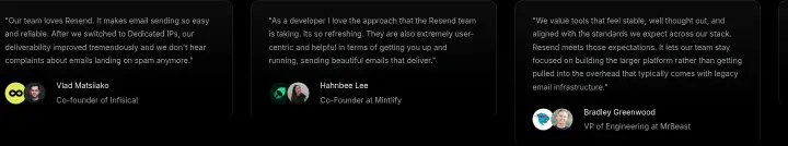 Testimonials on Resend