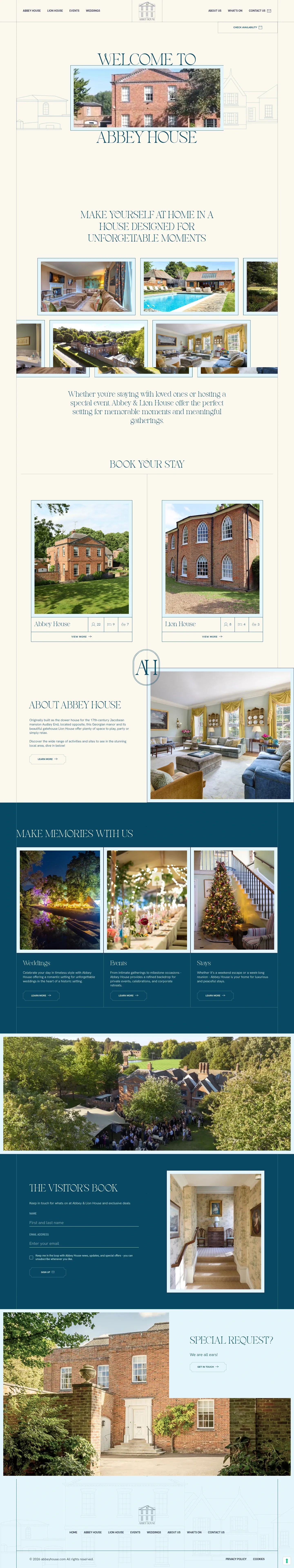 Screenshot of Abbey House at desktop width