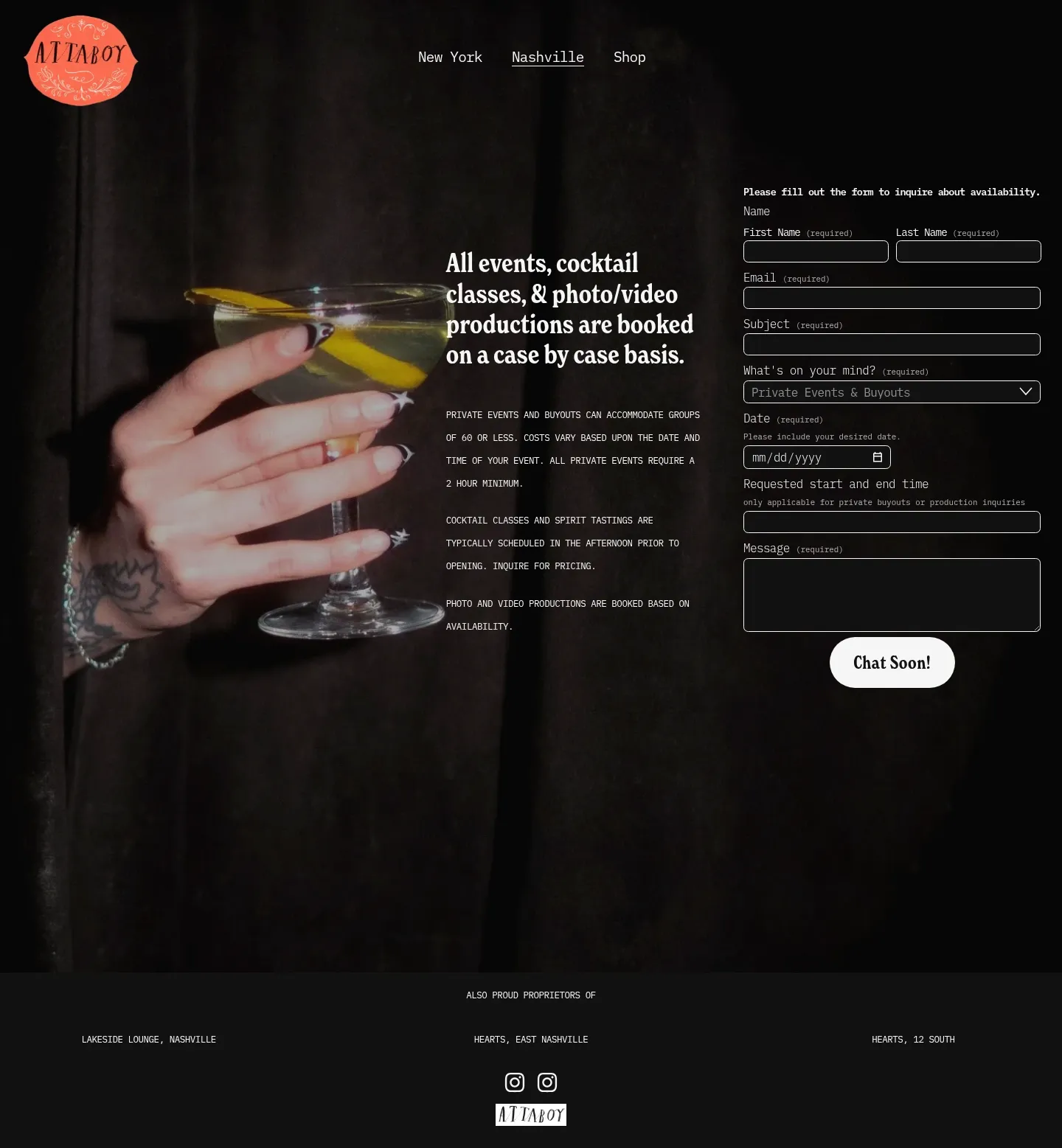 Screenshot of Attaboy at desktop width
