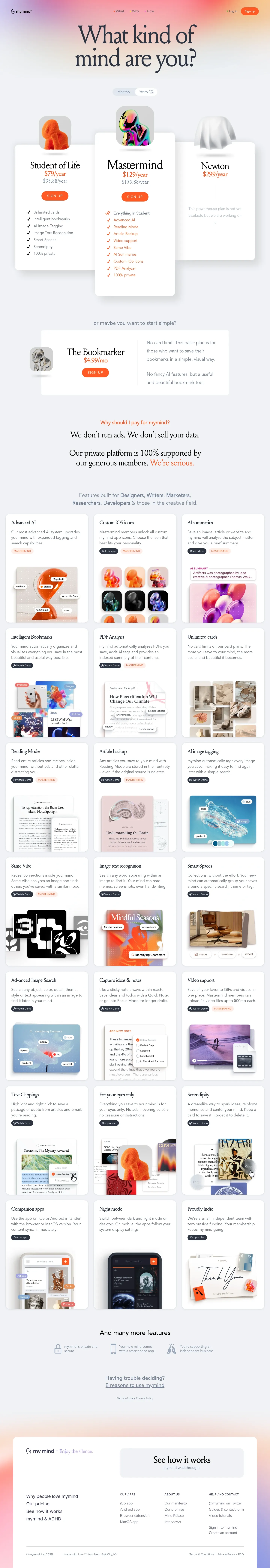 Screenshot of mymind at desktop width