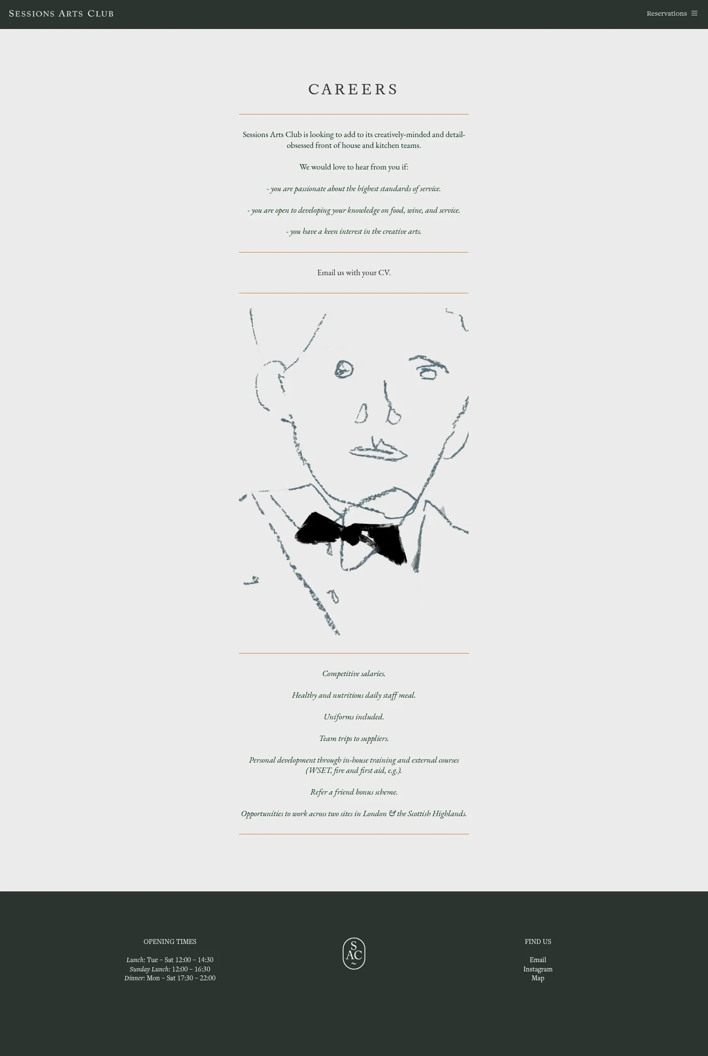 Screenshot of Sessions Arts Club at desktop width