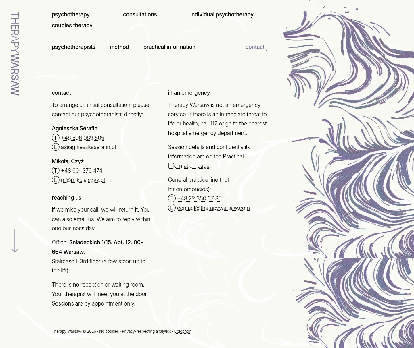 Screenshot of Therapy Warsaw at desktop width