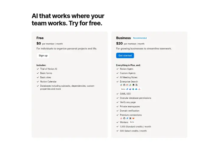 Pricing on Notion