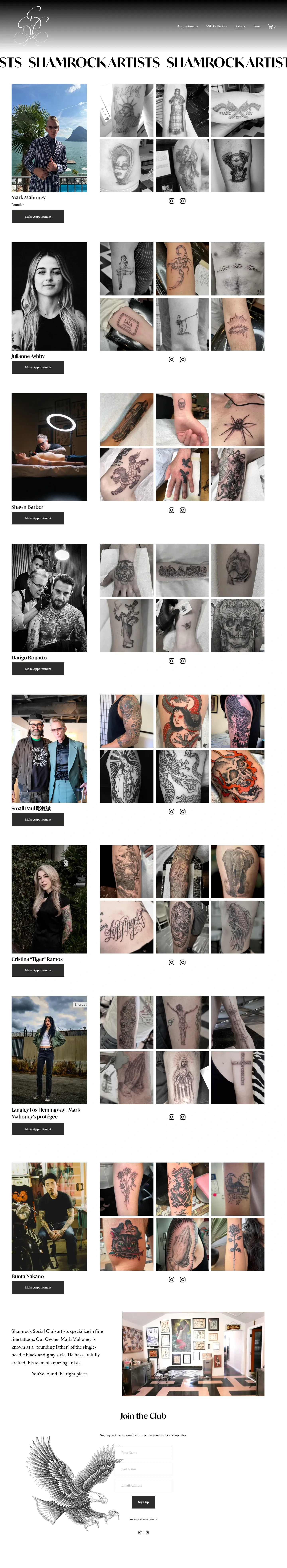 Screenshot of Shamrock Social Club at desktop width