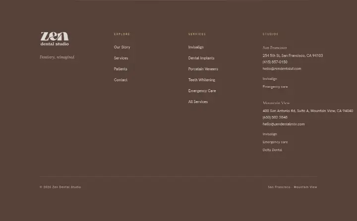 Footer on Zen Dental Studio