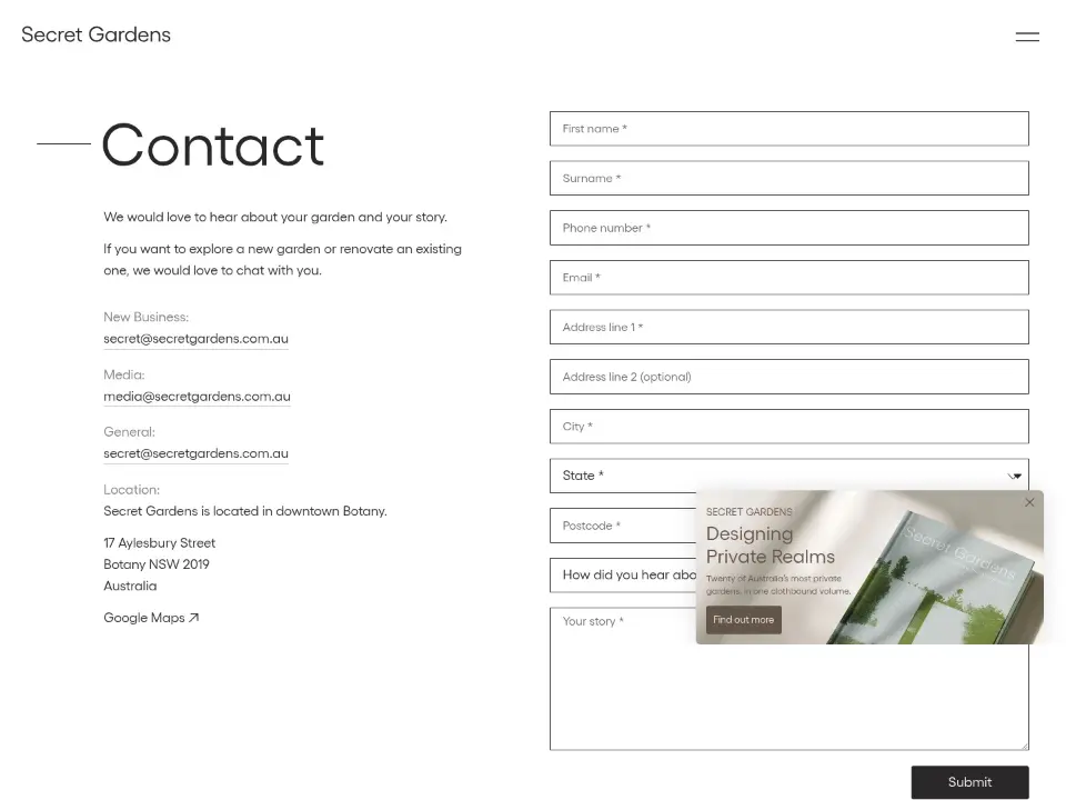 Secret Gardens — Contact