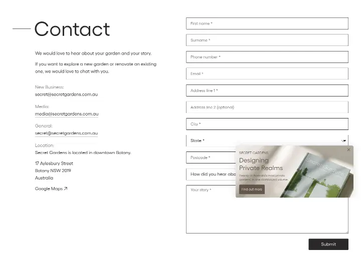 Contact on Secret Gardens