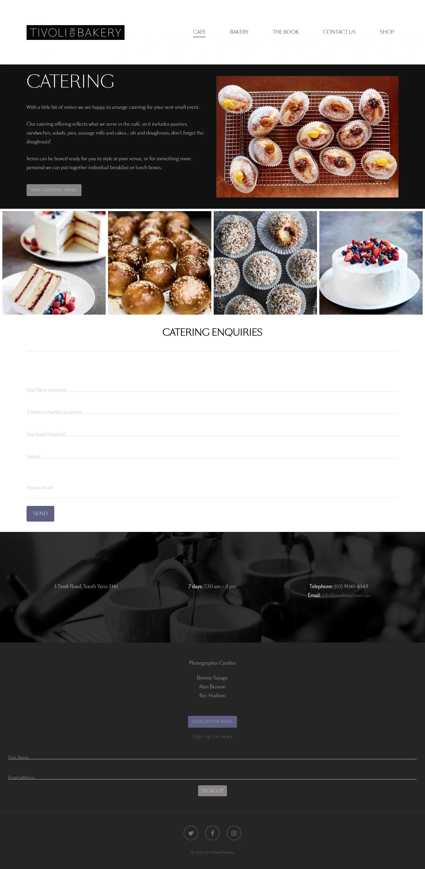 Screenshot of Tivoli Road Bakery at desktop width