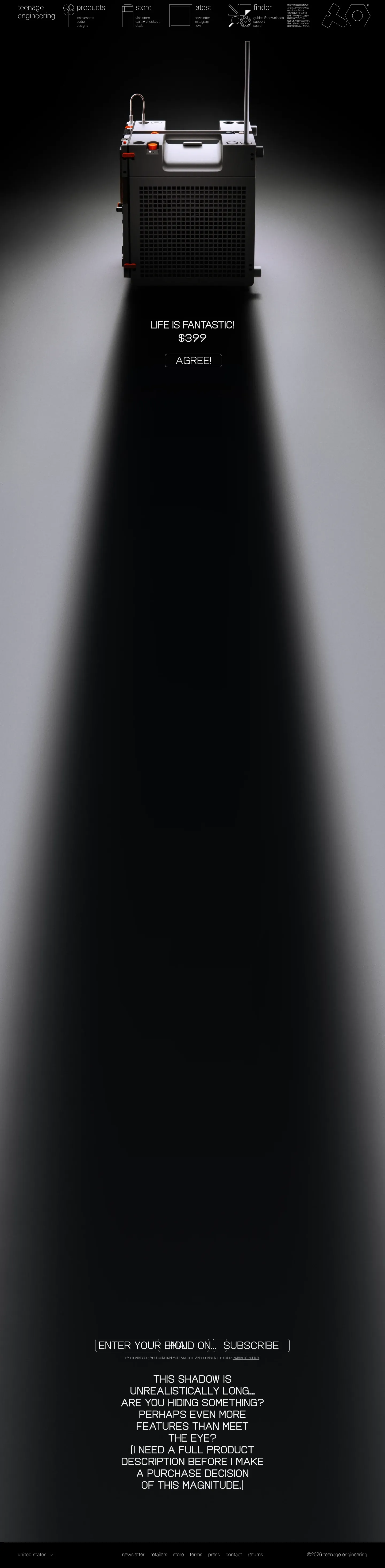 Screenshot of Teenage Engineering at desktop width