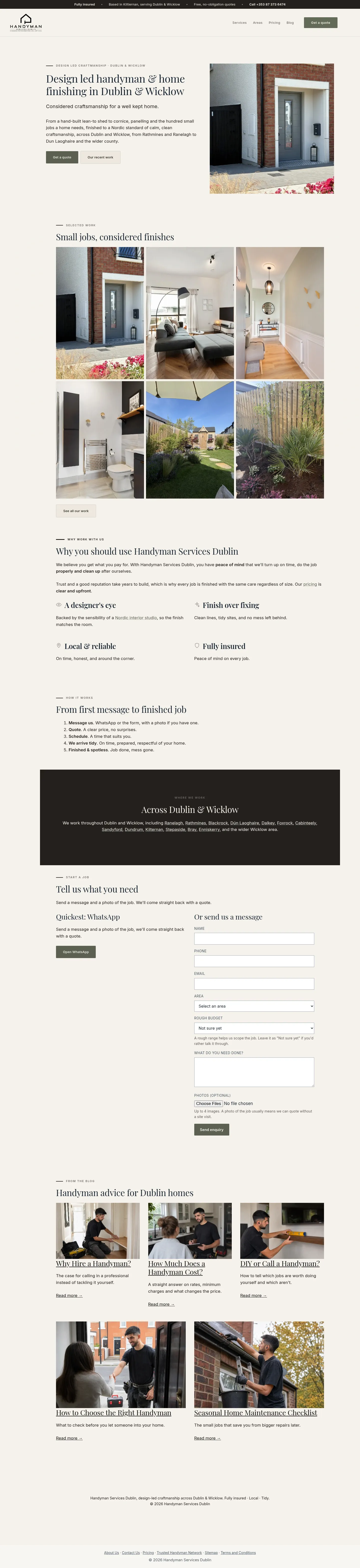 Screenshot of Handyman Services Dublin at desktop width