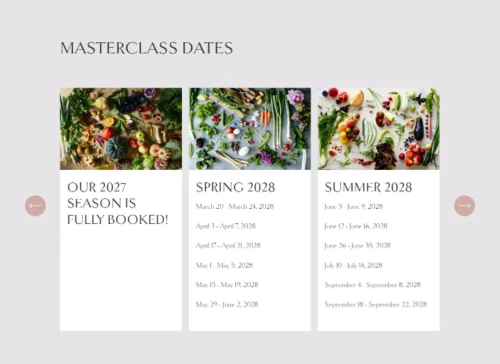 Masterclass Dates on The Cook's Atelier