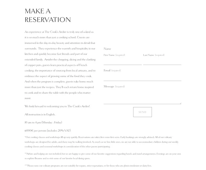 Make a reservation on The Cook's Atelier