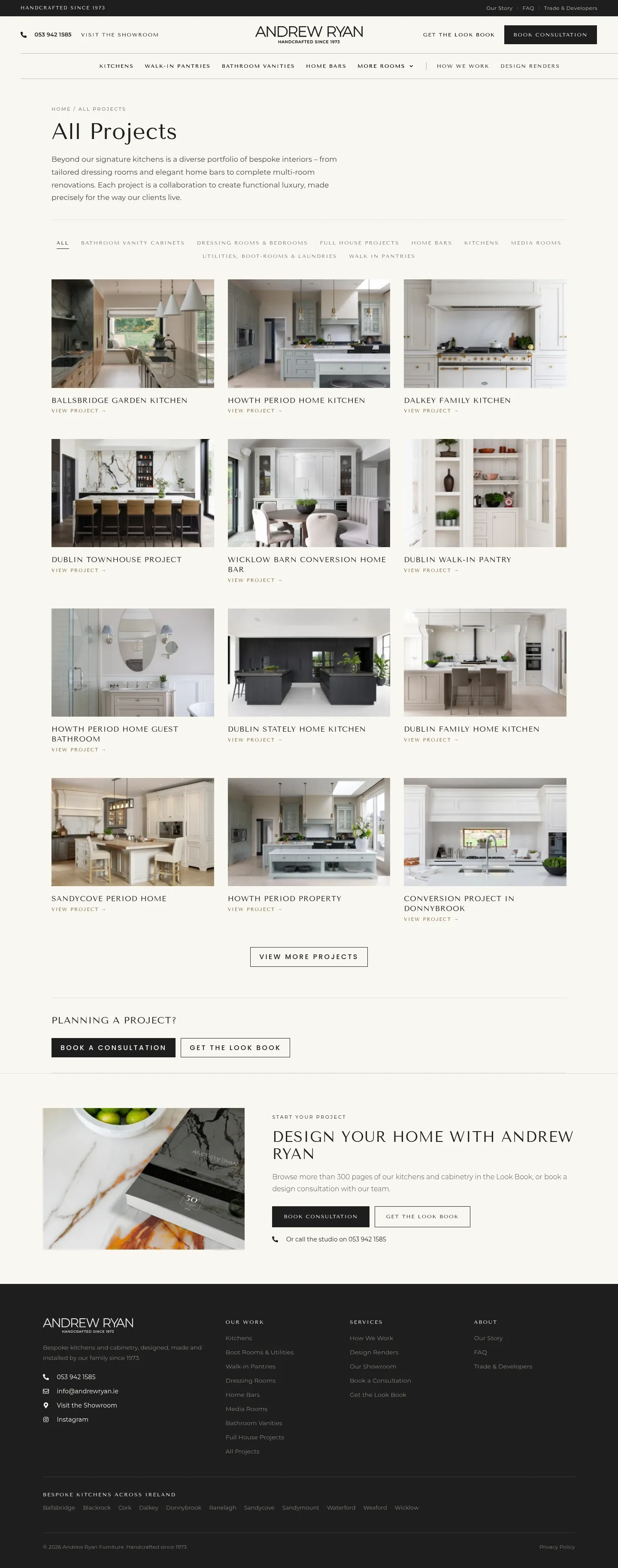 Screenshot of Andrew Ryan Bespoke Kitchens at desktop width