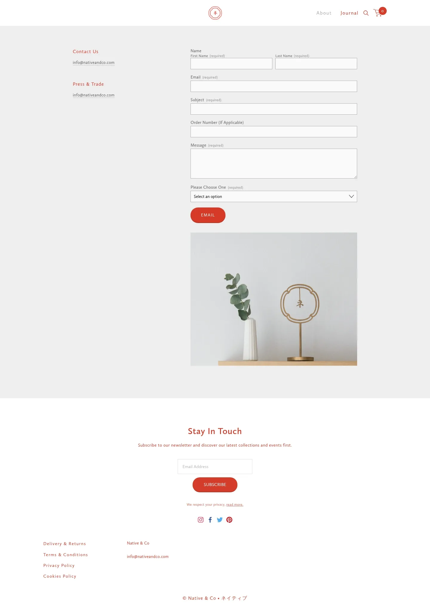 Screenshot of Native & Co at desktop width