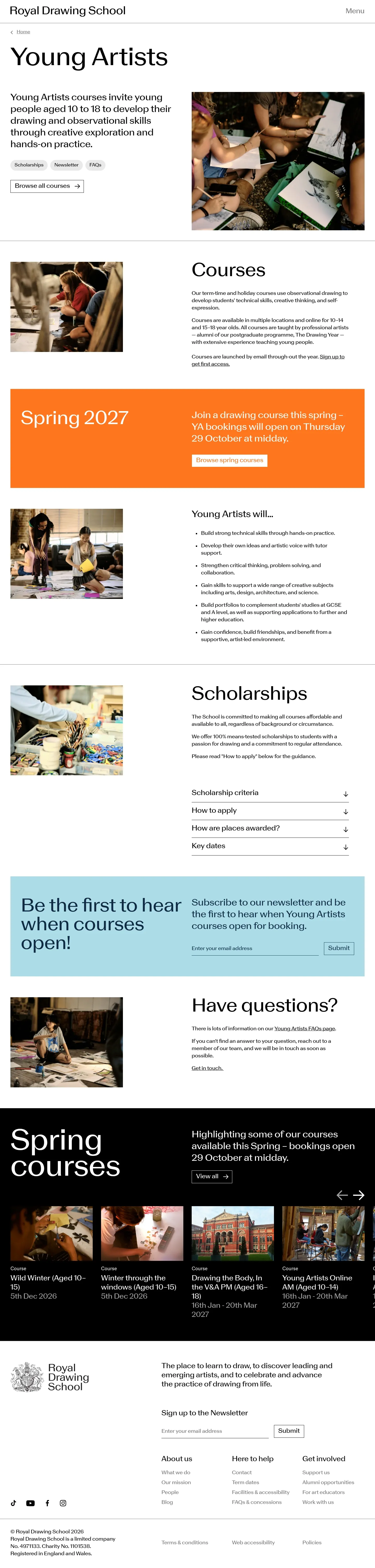 Screenshot of Royal Drawing School at desktop width