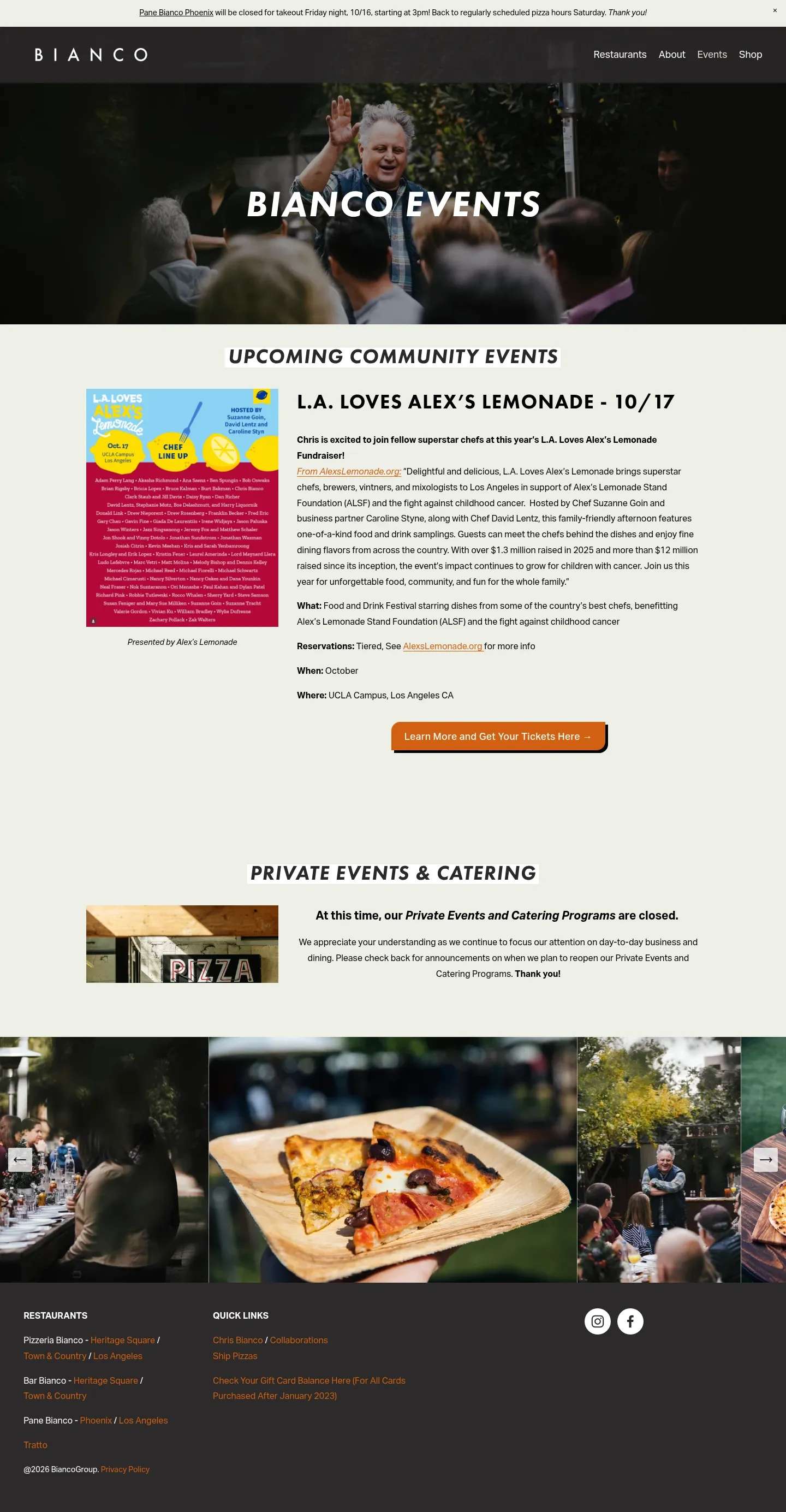 Screenshot of Pizzeria Bianco at desktop width