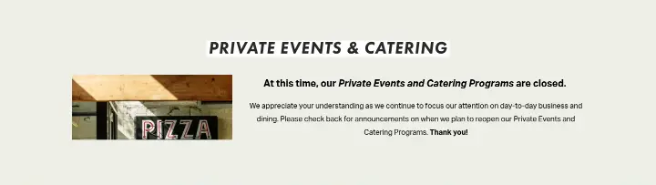 Private Events & catering on Pizzeria Bianco