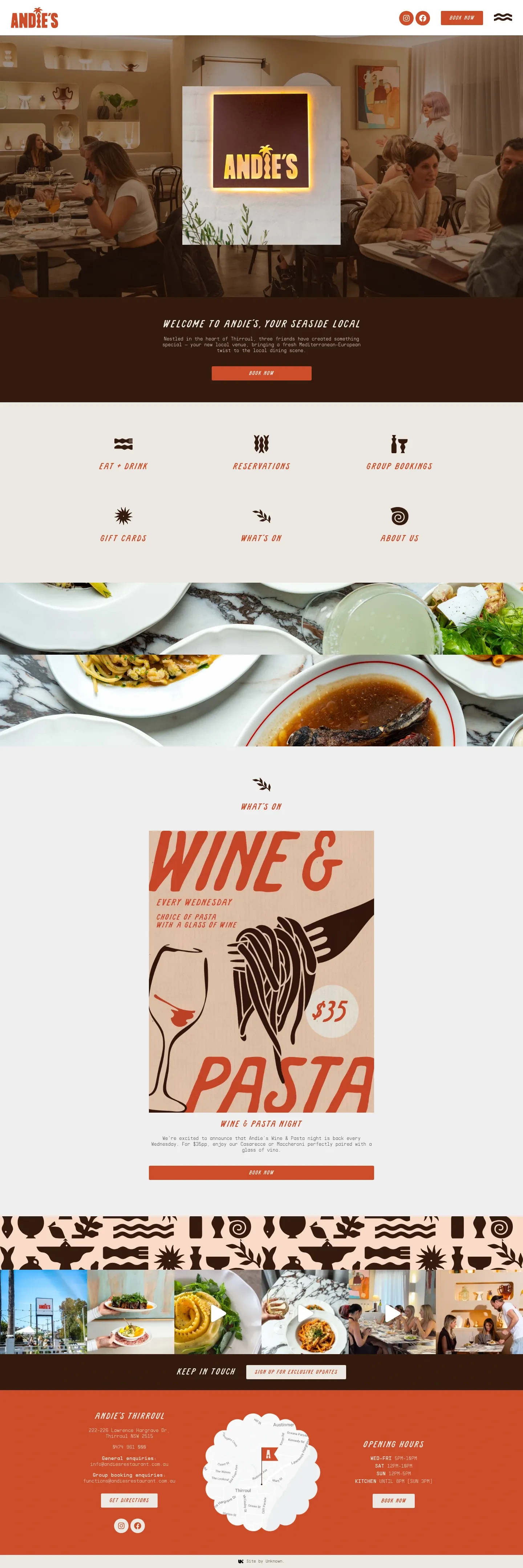 Screenshot of Andie's Thirroul at desktop width