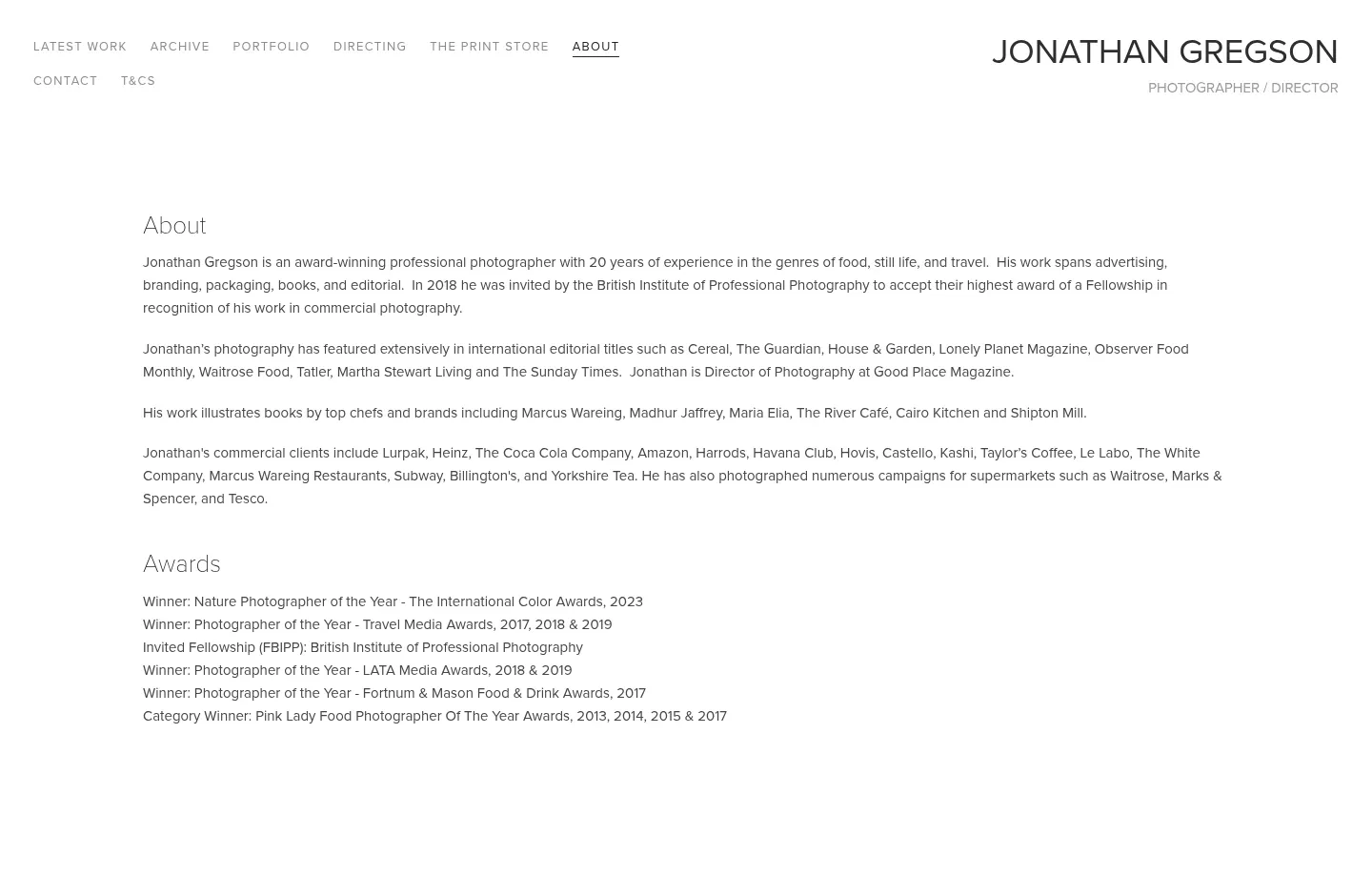 Screenshot of Jonathan Gregson at desktop width