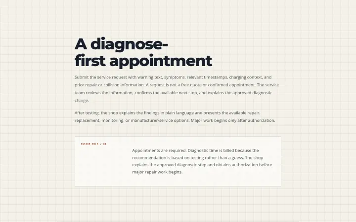 A diagnose-first appointment on The Electrified Garage