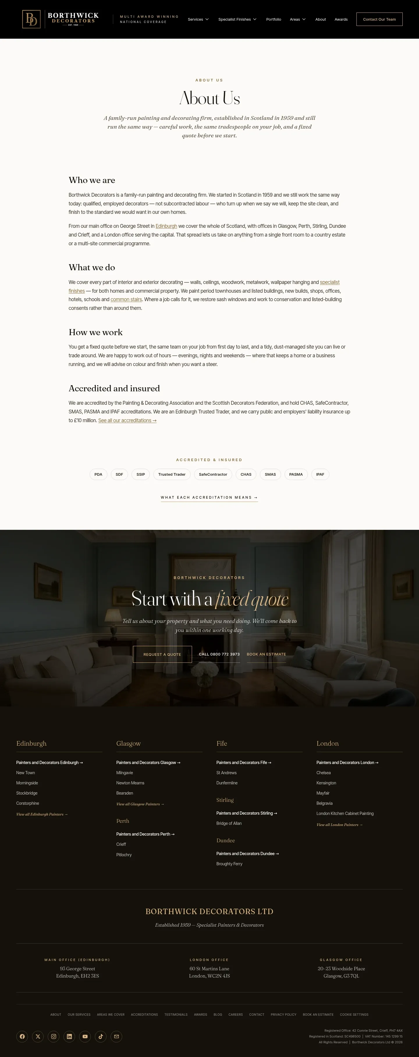 Screenshot of Borthwick Decorators at desktop width