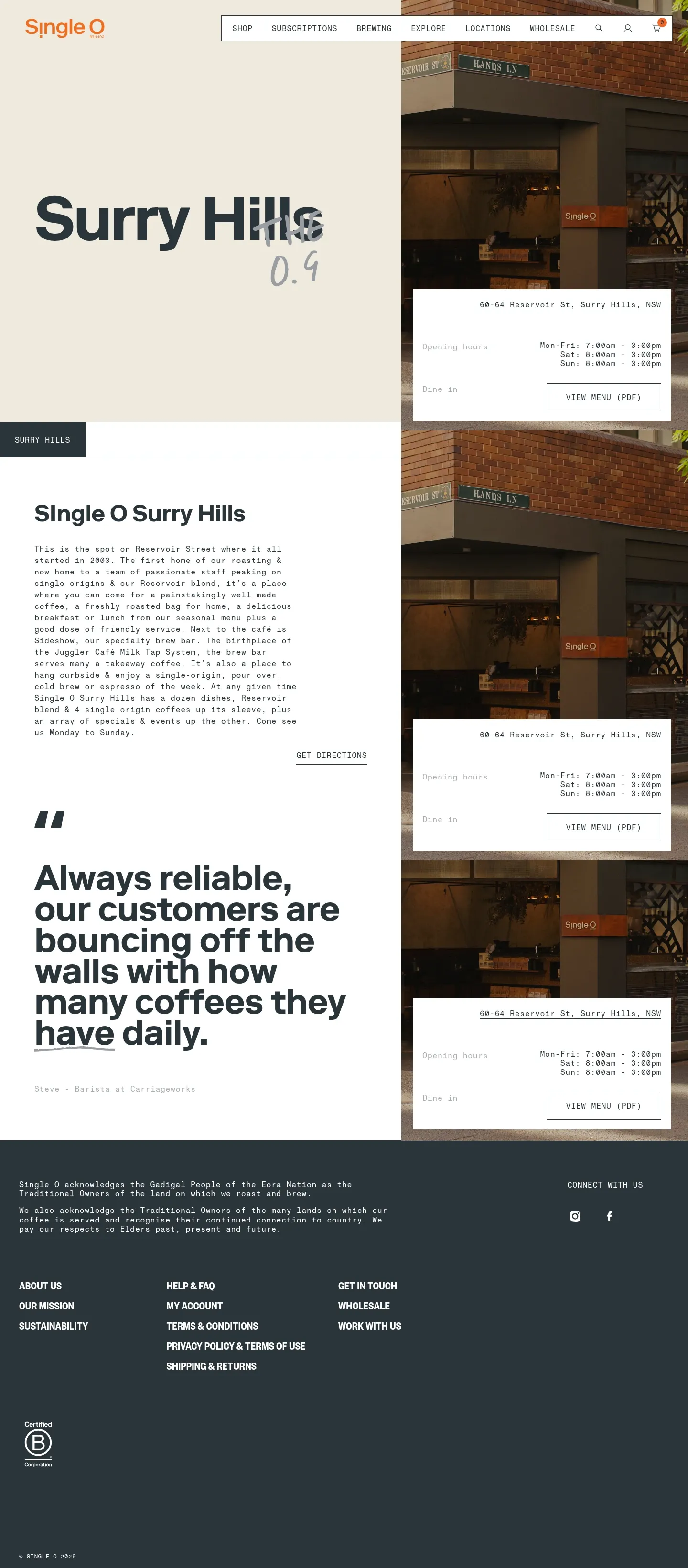 Screenshot of Single O at desktop width