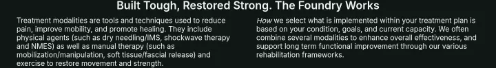 Built Tough, Restored Strong. The Foundry Works on Foundry Physiotherapy