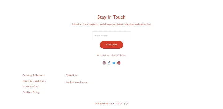 Footer on Native & Co