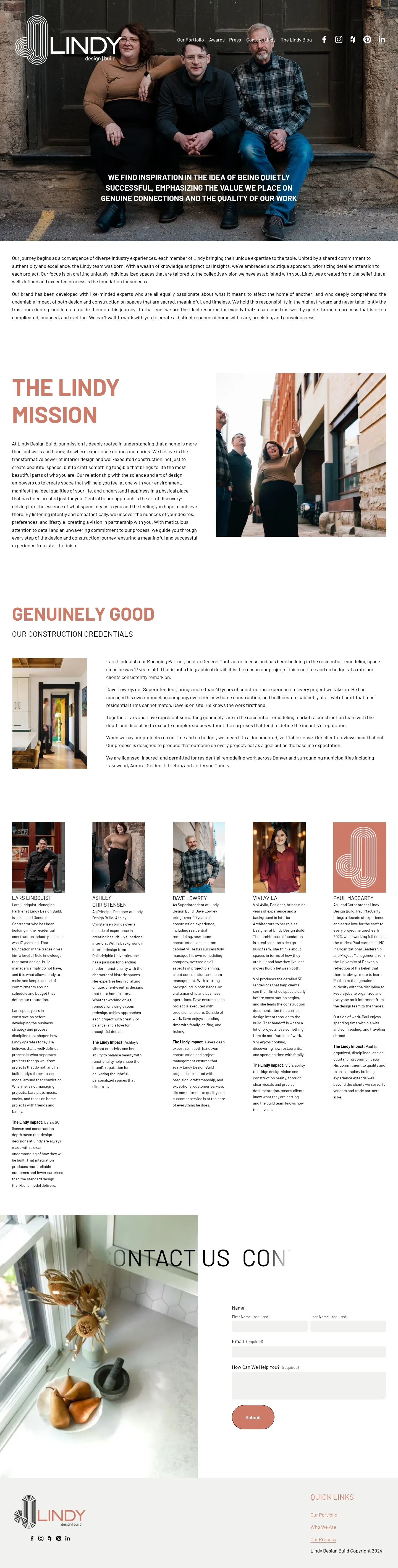 Screenshot of Lindy Design Build at desktop width