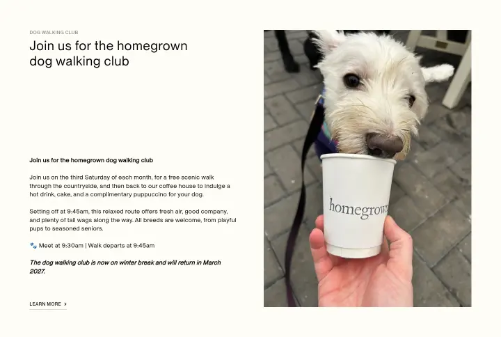 Join us for the homegrown dog walking club on homegrown Garden Centre
