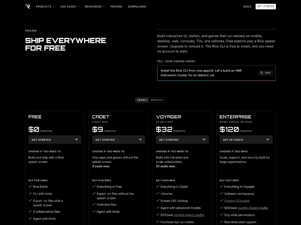 Rive — Pricing