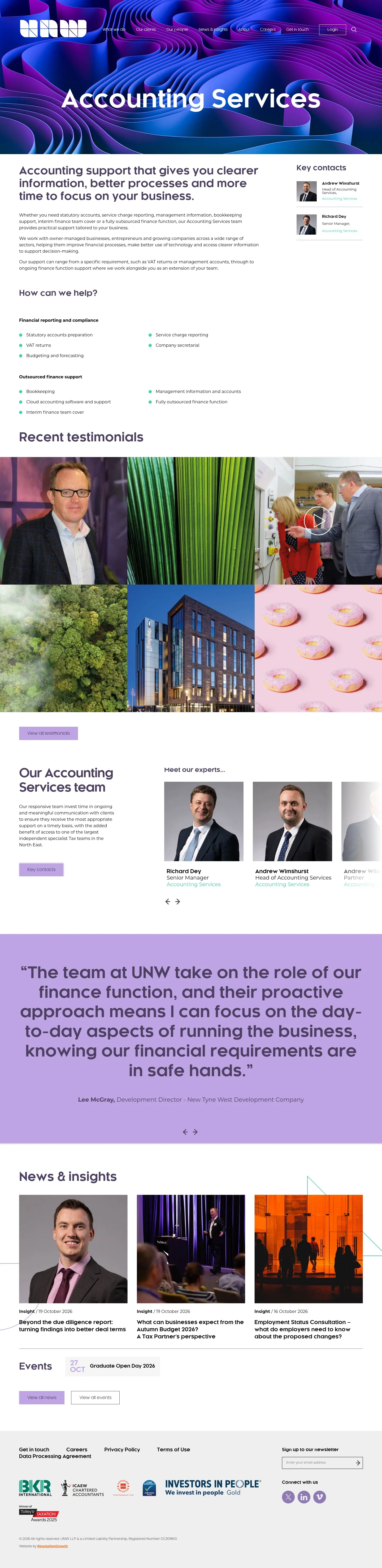 Screenshot of UNW at desktop width
