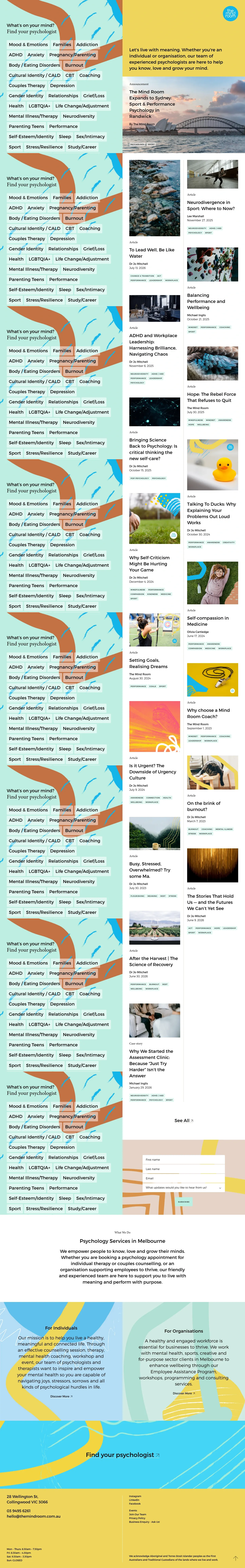 Screenshot of The Mind Room at desktop width