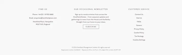 Footer on Heckfield Place