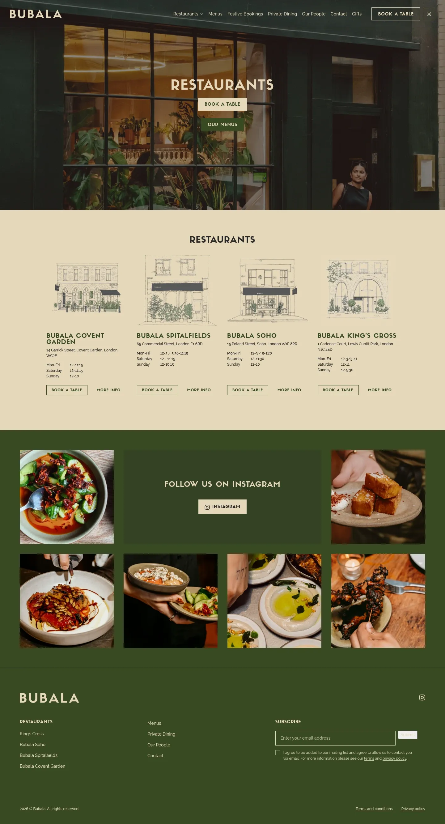Screenshot of Bubala at desktop width