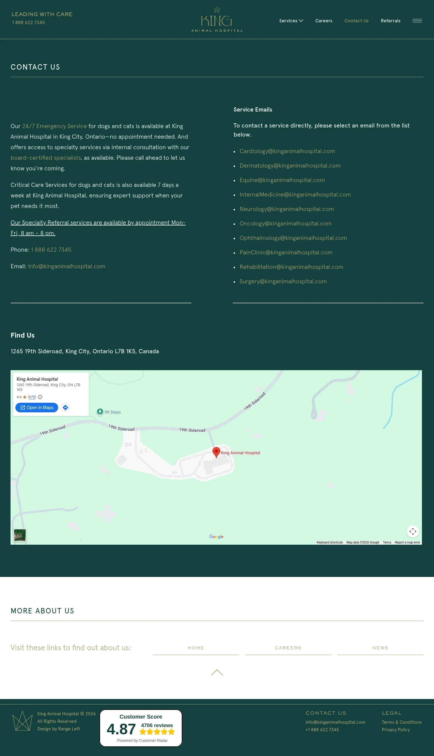 Screenshot of King Animal Hospital at desktop width