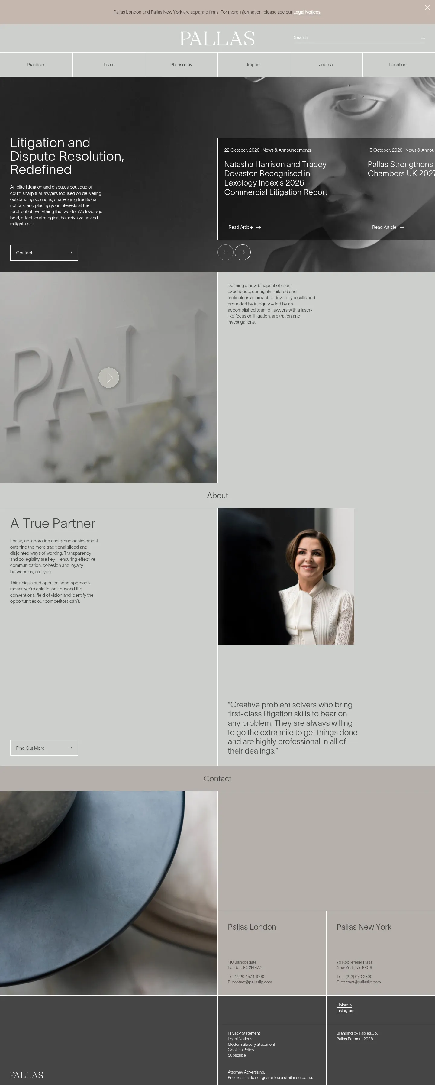 Screenshot of Pallas Partners at desktop width