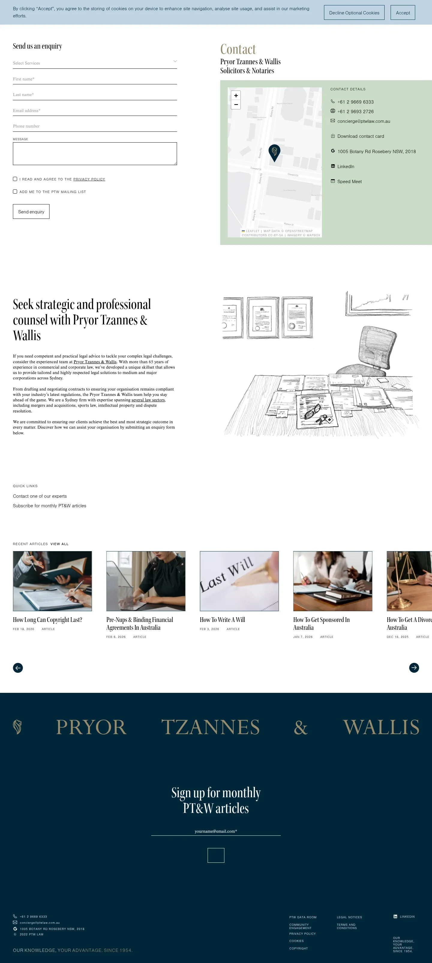 Screenshot of Pryor Tzannes & Wallis at desktop width