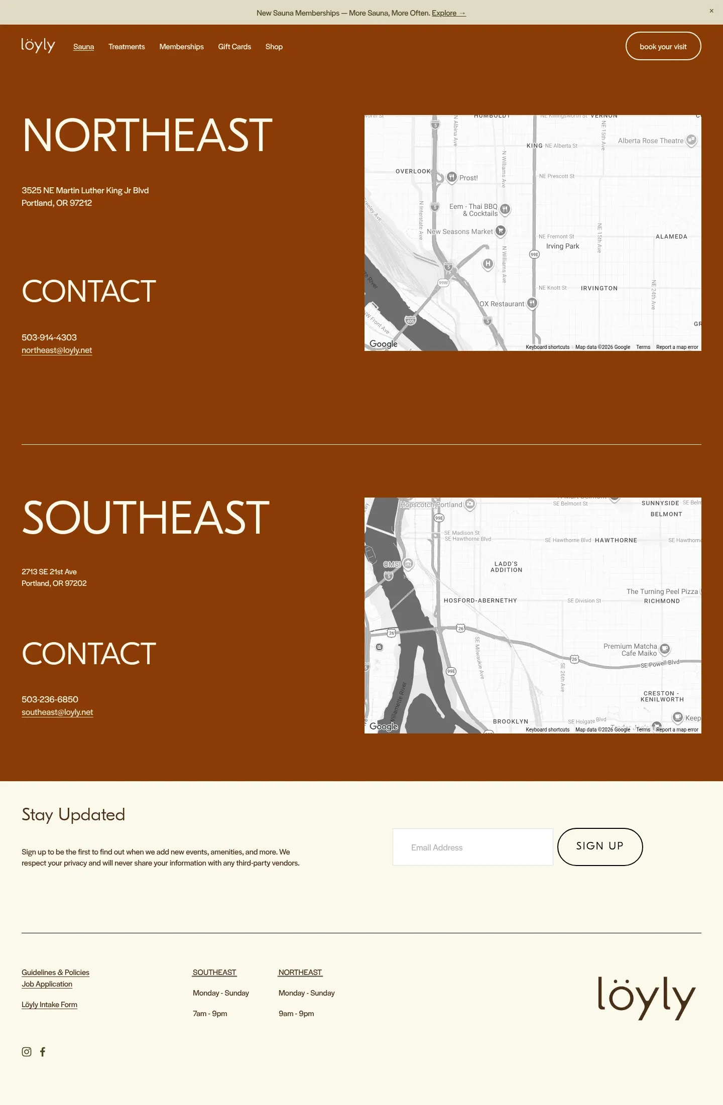 Screenshot of Löyly at desktop width